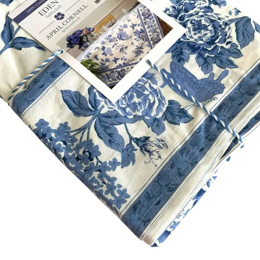 April Cornell Eden Floral 60x60 Tablecloth Blue seats 4-6 Cotton Cottage
